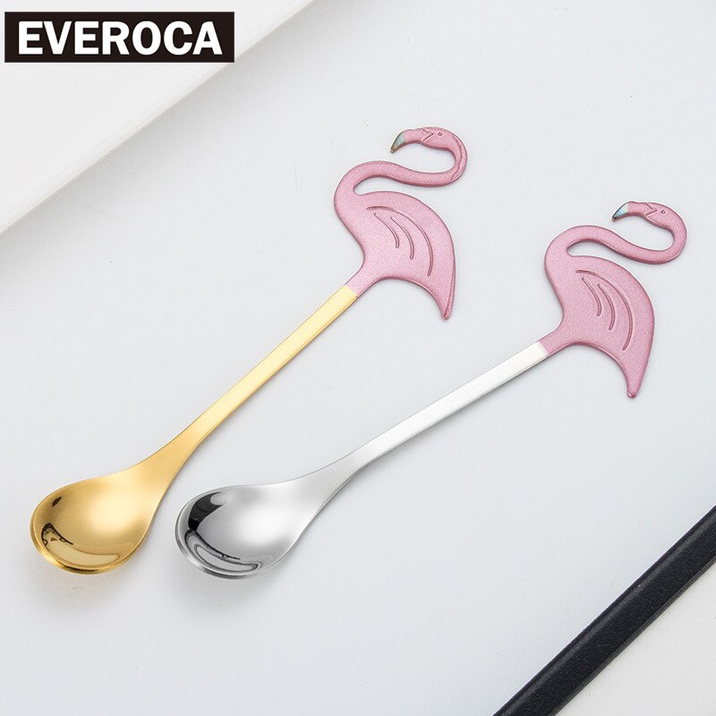 Cuillère à café flamant rose créative en acier inoxydable 304, cuillère à mélanger à peinture plaquée titane, tasse suspendue, cuillère