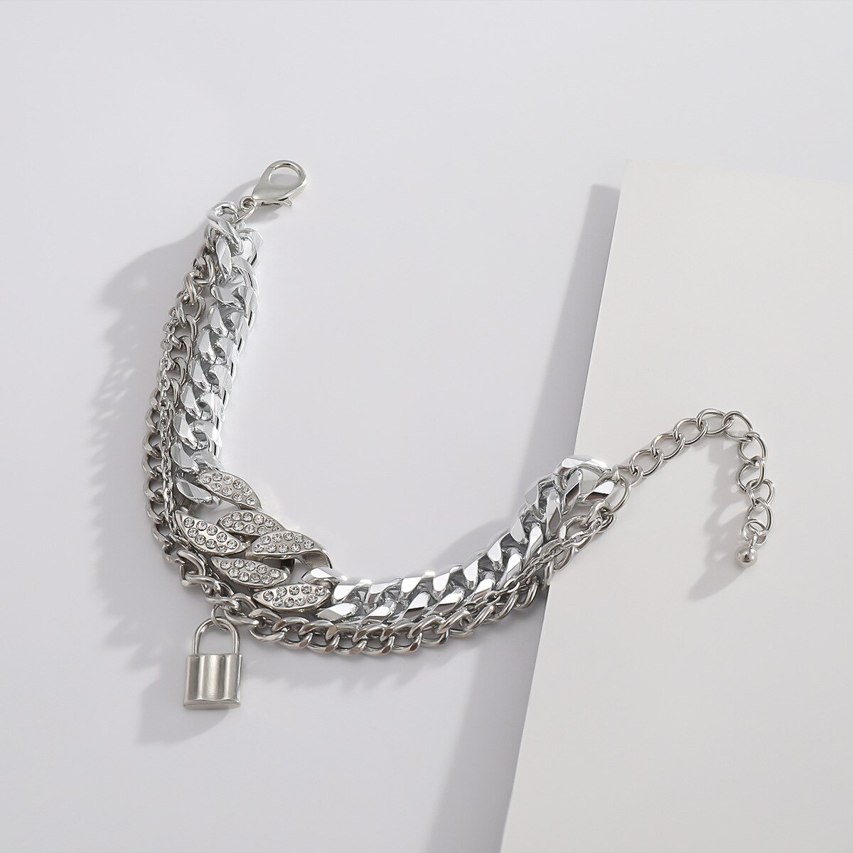 Punk Miami Curb Cuban Thick Bracelet Bangle Chunky Heavy Metal Lock Charm Bracelet Wrist Chain Women Jewelry Gold Silver Color