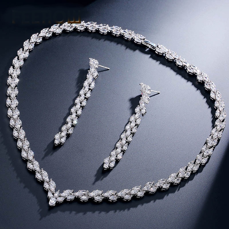 Trendy 925 Sterling Zilveren Sieraden Set Voor Bruiloft Lange Dangle Earring Ketting Hanger Vrouwen Sieraden Afrika J4779