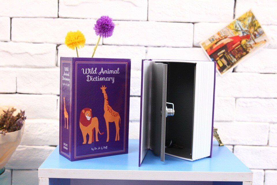 Caja fuerte de seguridad oculta para el hogar y la Oficina, caja fuerte de acero con cerradura de llave, libro de simulación, cajas de viaje, tamaño S, 4 colores, 118x115x55mm: Pruple