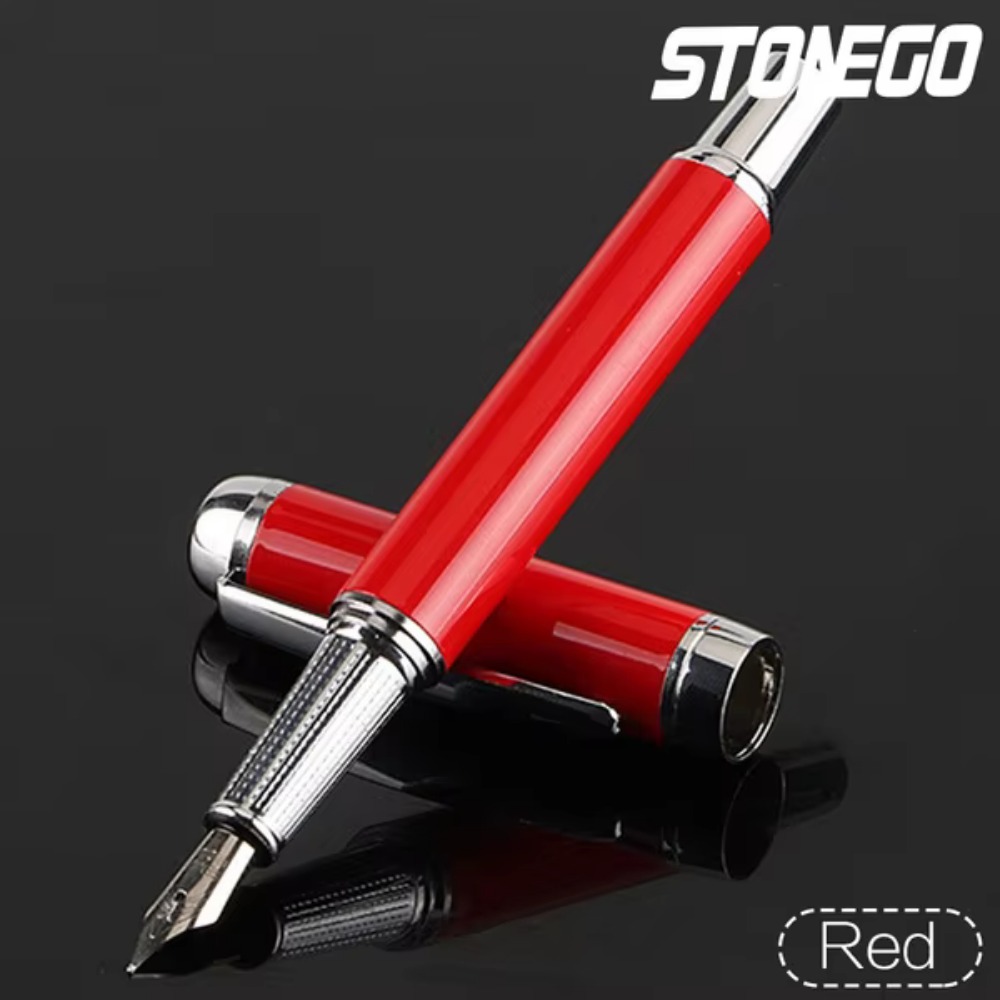 STONEGO Metal Fountain Pen, Metal Ink Pens with Ink Refill Converter Sleek Lacquer Housing Calligraphy Pens: Brown