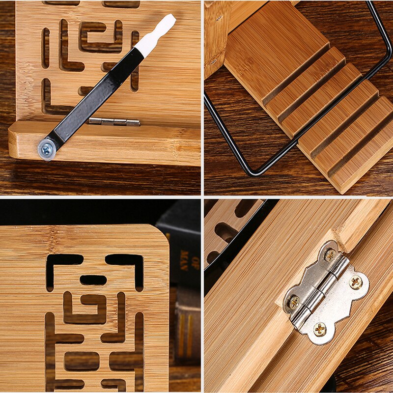 Bamboo Book Stand - Reading Rest holder Cookbook Cook Stand/Foldable Tablet PC textbook/Music Document Stand/Desk Bookrest