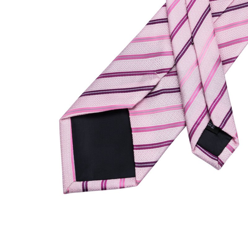 Mens Silk Ties Pink Tie Stripe Necktie Hanky Cufflink Set Business Wedding Ties For Men C-228