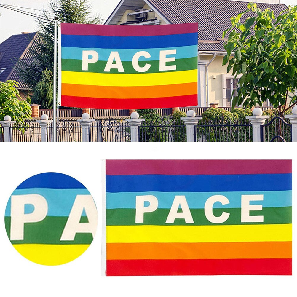 Steag colorat al păcii steag pacifist din poliester 90 x 145 cm steag steag pentru pace pentru grădină balcon în aer liber pentru a promova pacea