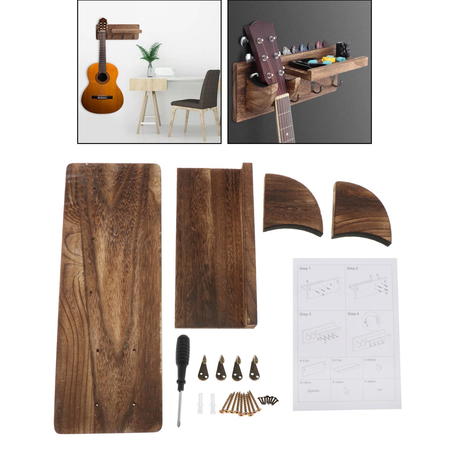 Support de guitare mural rustique support d'affichage étagère de suspension et 3 crochet