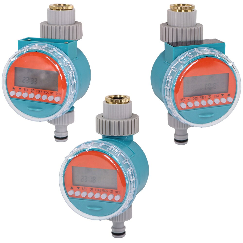 1PC Water Timer Rain Sensor Solar LCD Double Dial Ball Valve Controller Garden Watering Irrigation 1/2&#39;&#39;3/4&#39;&#39; Tap Joint Solenoid
