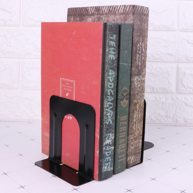 83XC Simple Style Metal Bookends Iron Support Holder Nonskid Desk Stands For Books