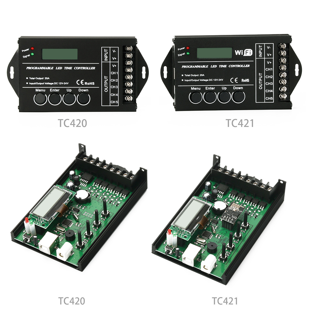 Tc420 tc421 tc423 oppgradert ledetid wifi programmerbar kontroller  dc12v/24v 5- kanals utgang til ledet stripe lys akvarier