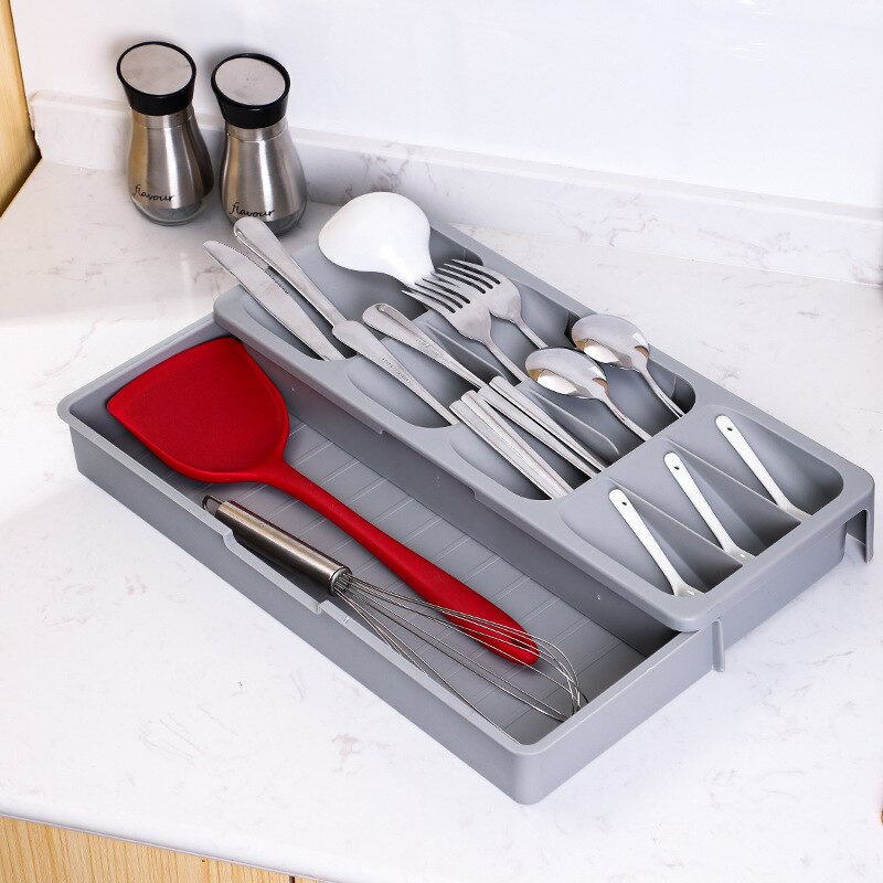 Cajón organizador de cocina, caja de almacenamiento de cubiertos, bandeja, tenedor, cuchara, contenedor divisor para utensilios de cocina, soporte para armario