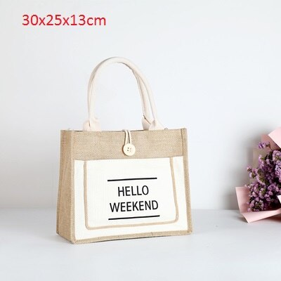 3 maten groen/wit/zwart bedrukt grote capaciteit draagbare katoenen linnen boodschappentas dames handtas grote schoudertassen: Wit 30 x 25 x 13cm