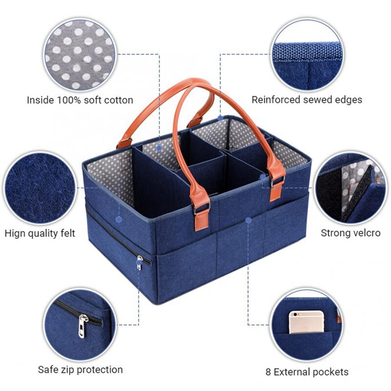 Bolso Portable del sostenedor del organizador del pañal del bebé para el cambiador y la bolsa de pañales de mamá del coche almacenamiento esencial del cuarto de bebé