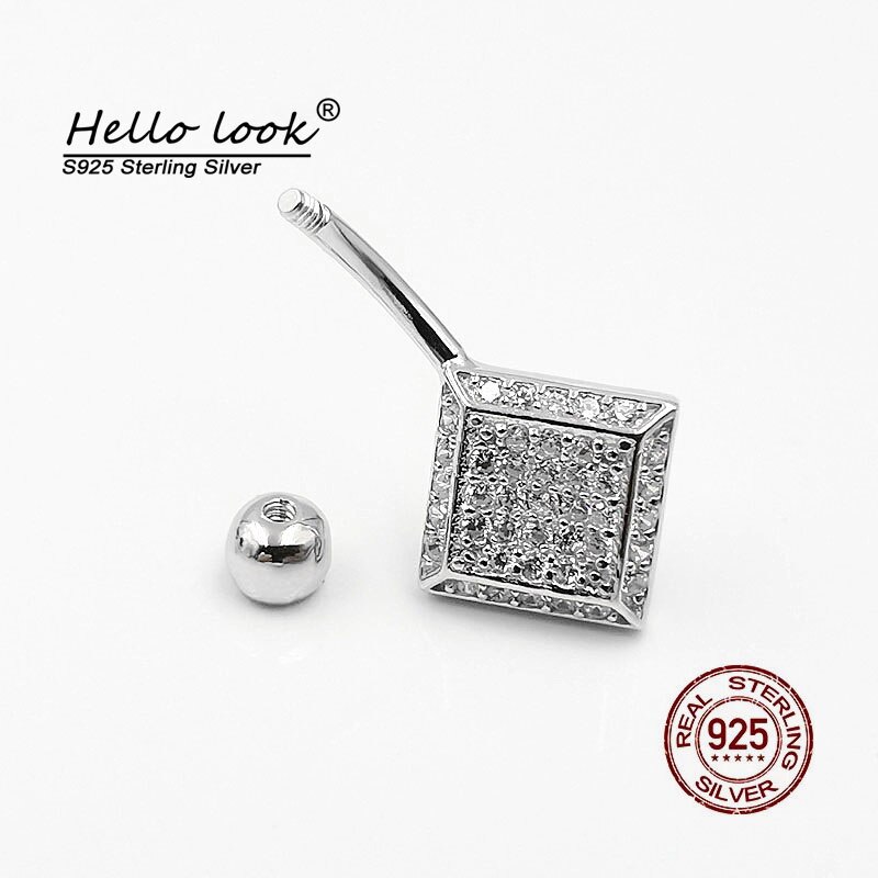 HelloLook Full Zircon Square Piercing all&#39;ombelico per donna anelli con ombelico in argento Sterling 925 gioielli anti-allergia per il corpo: Bar Length 10mm
