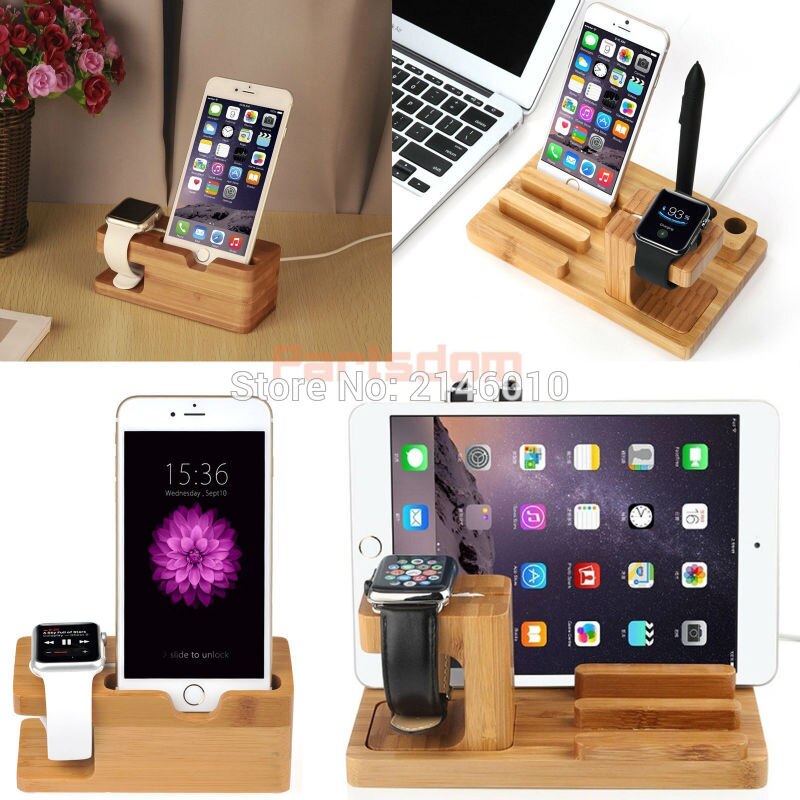 Téléphone portable 3 en 1 bambou bois support de Charge Dock bande Station berceau support pour Apple Watch iPhone Plus 7 6 iPad234 Air