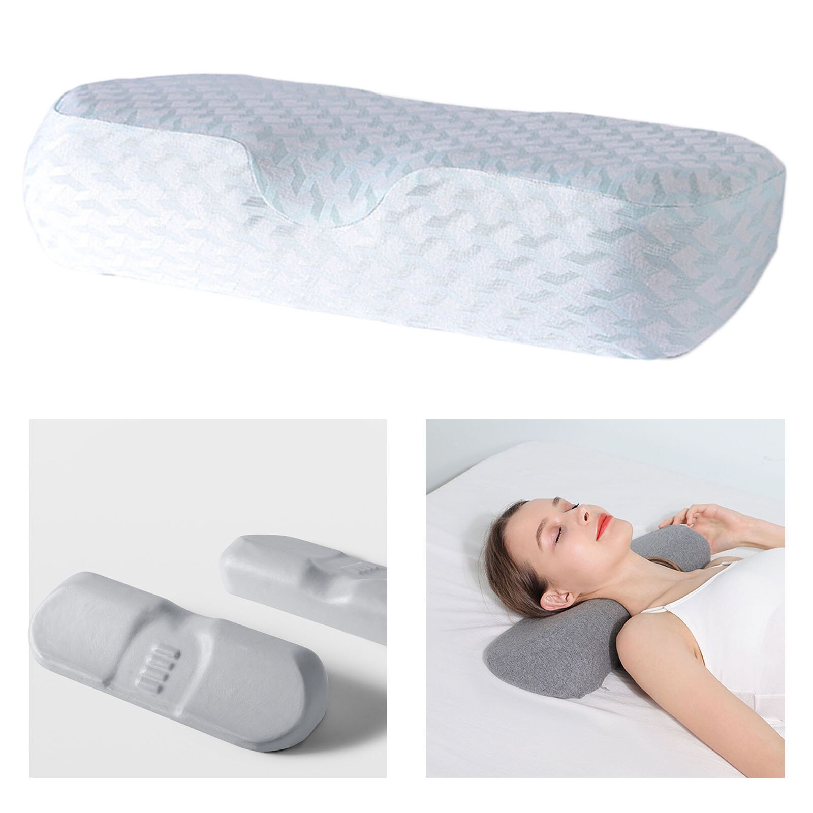 Cervical Pillow Round Memory Foam for Neck Pain Side Sleepers Stress Relief: Blue
