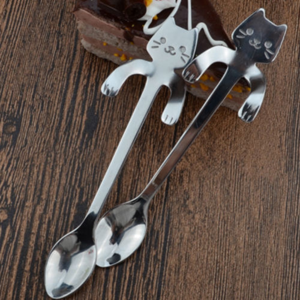 1 Piece Cute Cartoon Cat Spoon Long Handle Spoons Flatware Drinking Kitchen Gadgets Stainless Steel Tea Coffee Spoon