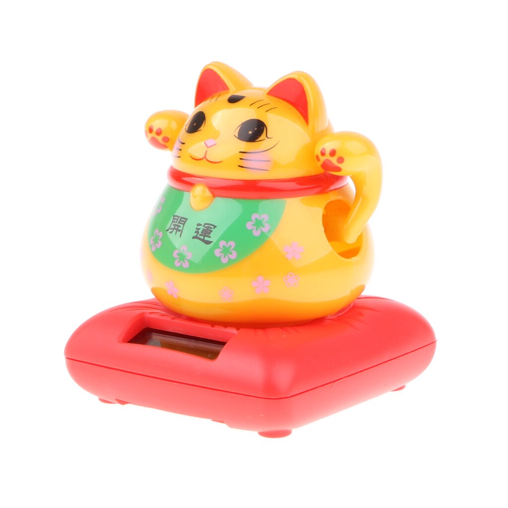 Solar Powered Chinese Lucky Kitten Waving Beckoning Fortune Cat Toy Car Decor