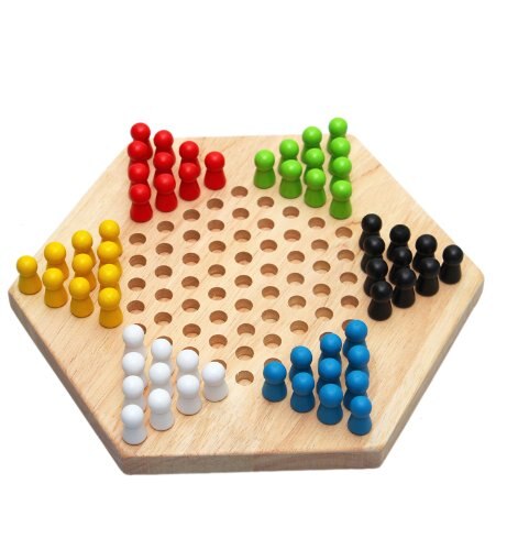 ABWE Traditional Hexagon Wooden Chinese Checkers Family Game Set