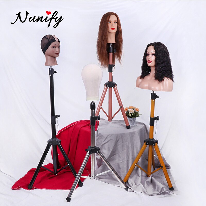 Nunify canvas hode og stativ hårforlengelsesstativ mannequin for parykker hårstativ for dukkehode blokk parykkhode for sminke