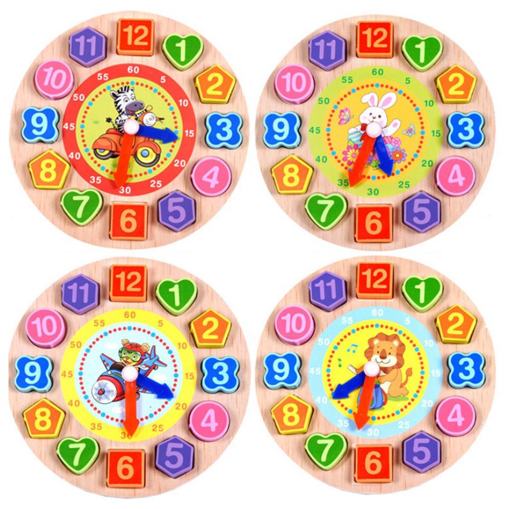 Reloj geometría Puzzle patrón de dibujos animados de madera roscado reloj Digital forma geométrica juguete de iluminación y educación temprana