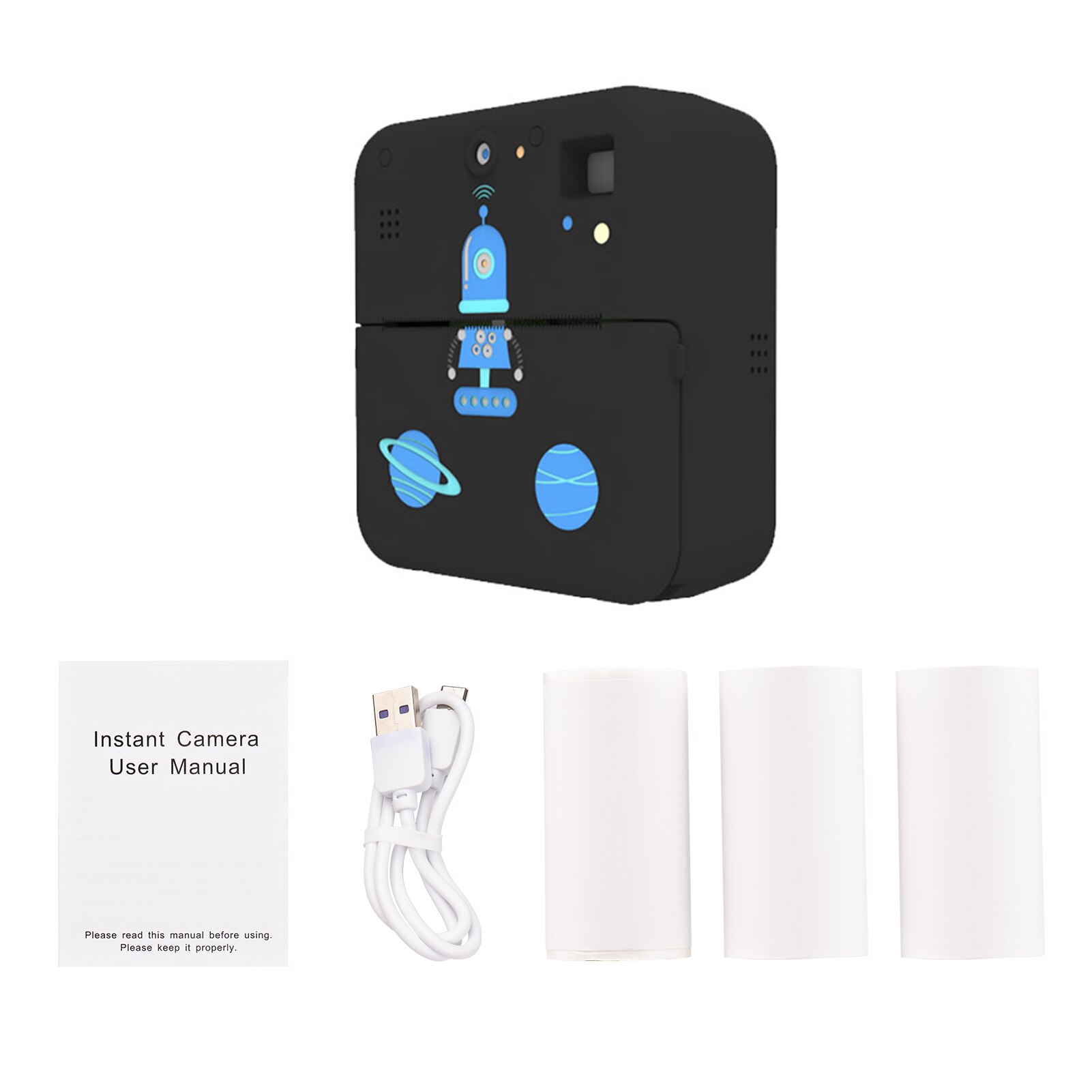 Mini Pocket Printer Camera Instant Print Portable Thermal Printing Machine Wireless BT Connection for Picture Label DIYHandcraft: black