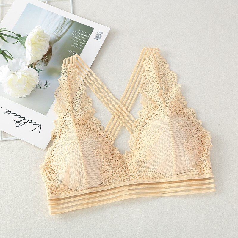 Women Lace Deep V-neck Bra Summer Tank Top Beauty Back Padded Bra Female Underwear For Women