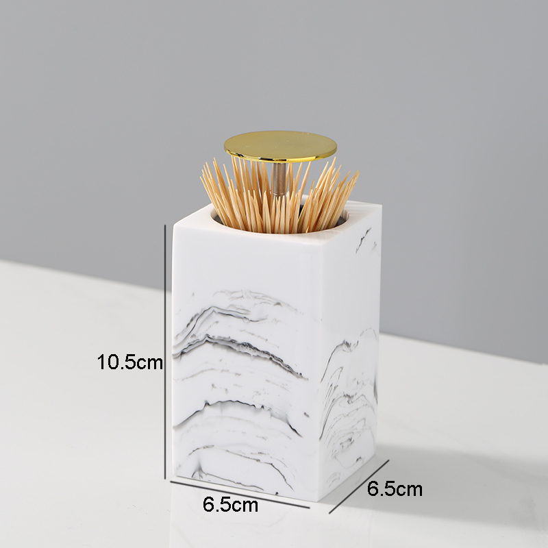 Resin Toothpick Boxes Squeeze Cotton Swab Toothpick Storage Container Stainless Steel Lid Home Portable Cotton Swab Storage Jars: toothpick box 7