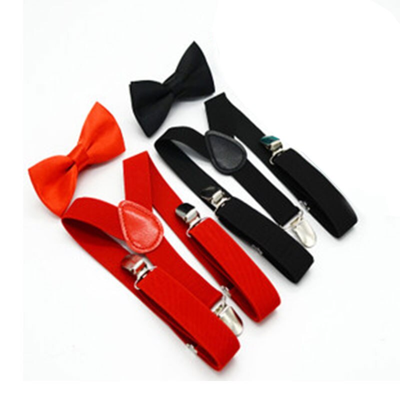 Bow Tie Suspenders Set For Baby Boys Elastic Solid Color Y-Back Braces Adjustable Suspender Children Matching Tuxedo Suit Brace
