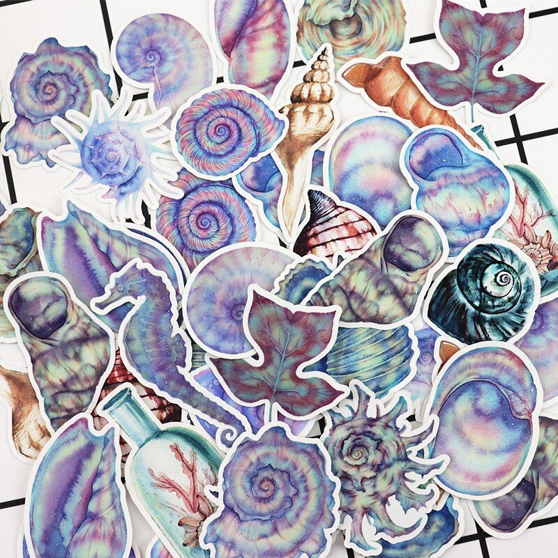 46pcs Cute sea shell Paper Stickers Crafts And Scrapbooking Decorative seashell Sticker DIY Lovely Stationery