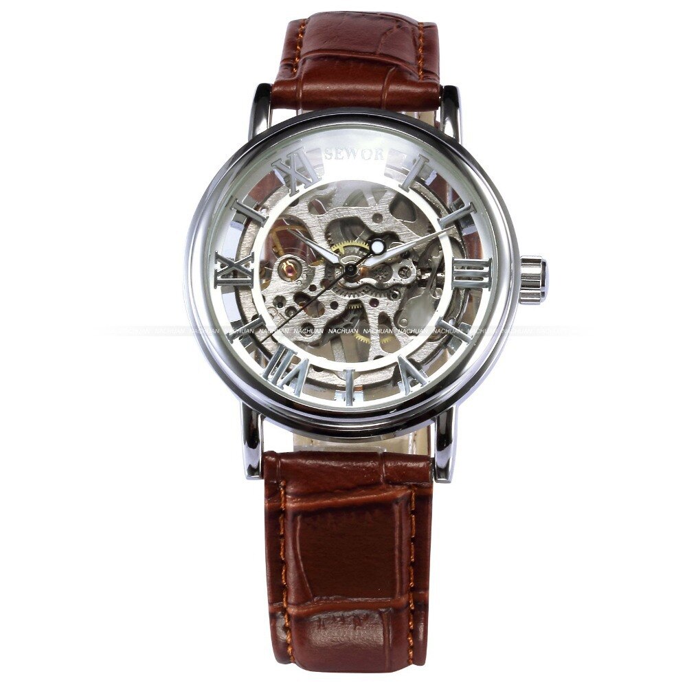 SEWOR de luxe montres mécaniques hommes squelette cadran horloge romaine montres décontractées Relogio hommes mécanique main vent montre
