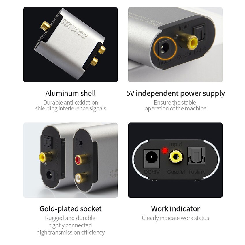 TODN konwerter Audio cyfrowy analogowy, wzmacniacz óptico RCA koncentryczny a L/R, adaptador