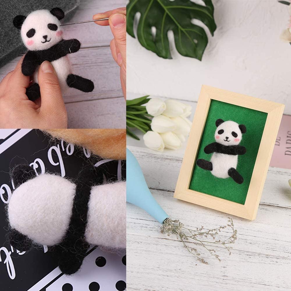 LMDZ Wool Felt Needle Poked Kitting Kit Beginner, Cute Bear DIY Handcraft With Photo Frame Wool Felting Supplies For Arts Crafts
