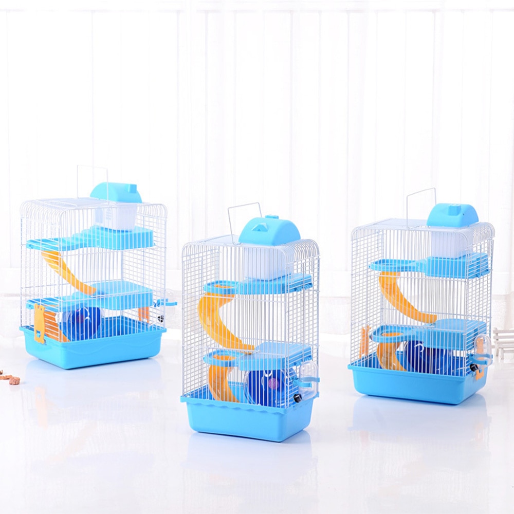 Luxury Three Layer Hamster Cage Pet House Portable Small Pets House Chinchilla Hamster House (Light Blue)