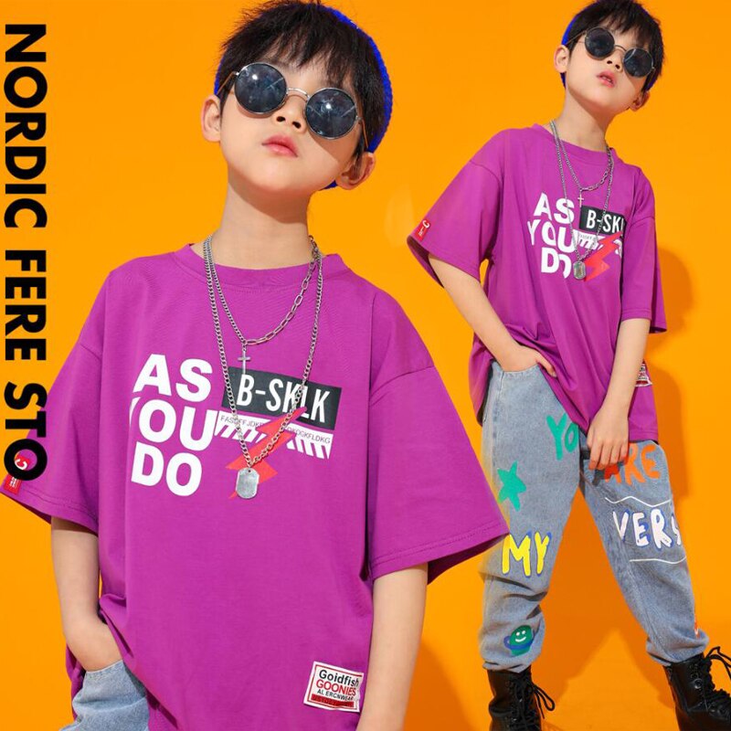 Barn hip hop dans kläder festival outfits lös t-shirt toppar jeans byxor pojke flickor jazz dans kostym kläder street wear