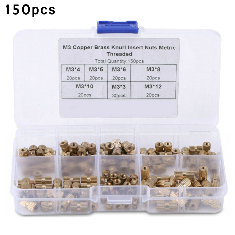 150 unids/set M3 inserto de Metal roscado de latón impresión 3D de plástico suministros de tuercas de Metal 100% y de