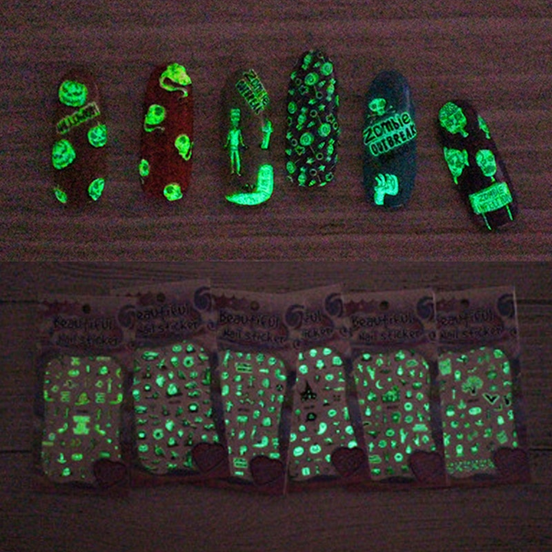 Luminoso Halloween Unghie Artistiche etichetta Zucca ragno per L'autoadesivo Del Chiodo 3D Consigli Decorazioni manicure Consigli