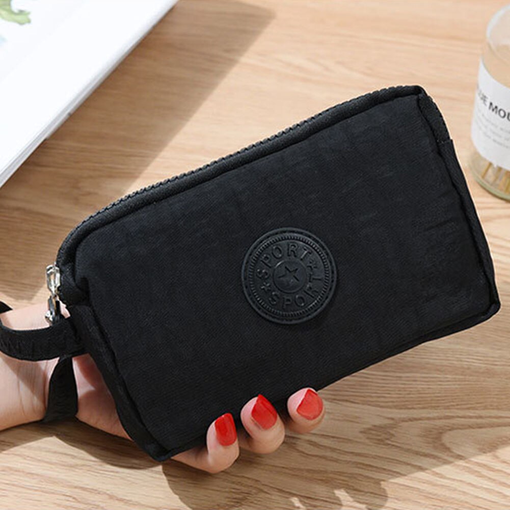 Cartera de lona para mujer, Bolsa porta tarjetas bolso largo, bolso de noche de , bolso de maquillaje: Negro