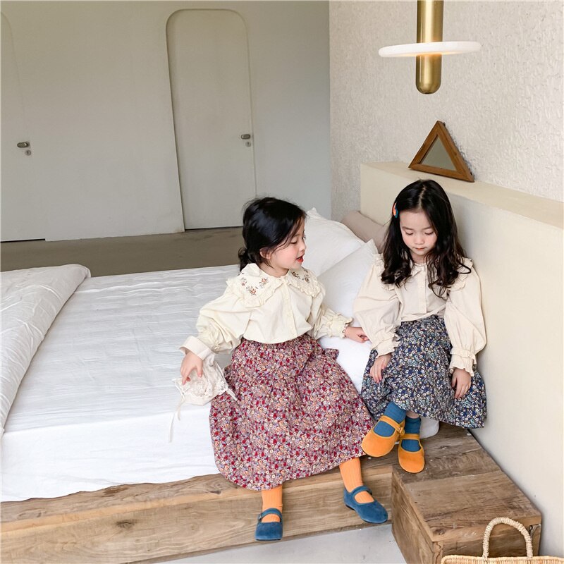 Blusa informal de manga larga con cuello vuelto para Primavera, camisa con bordado de estilo coreano para niñas