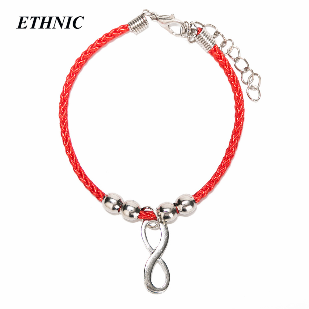 1 pcs Vintage Charm Olifant Hand Infinity Rode Draad String Armband Voor Vrouwen Mannen Met Extension P