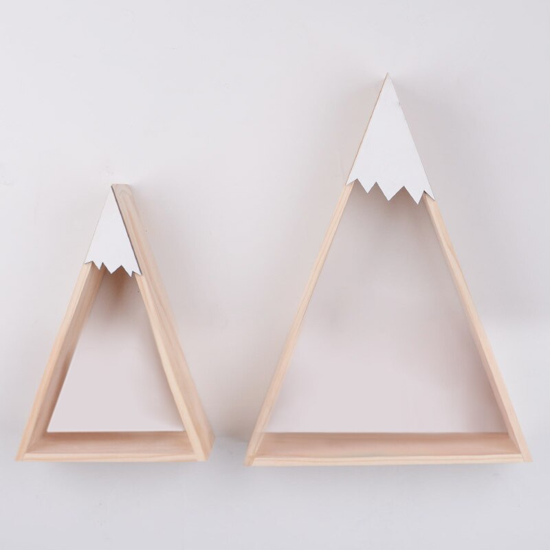 Estante de pared de madera para decoración del hogar, repisa flotante de estilo nórdico para habitación de bebé, montaña y nieve, JJJSN11451, 2 unids/set: Blanco