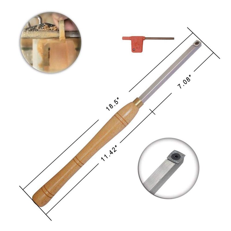 Hout Draaien Tool Ruwer Hardmetalen Hout Draaibank Full Size Met 1Pcs Vierkante Carbide Cutter Insert(15X15X2.5Mm Met Radius)