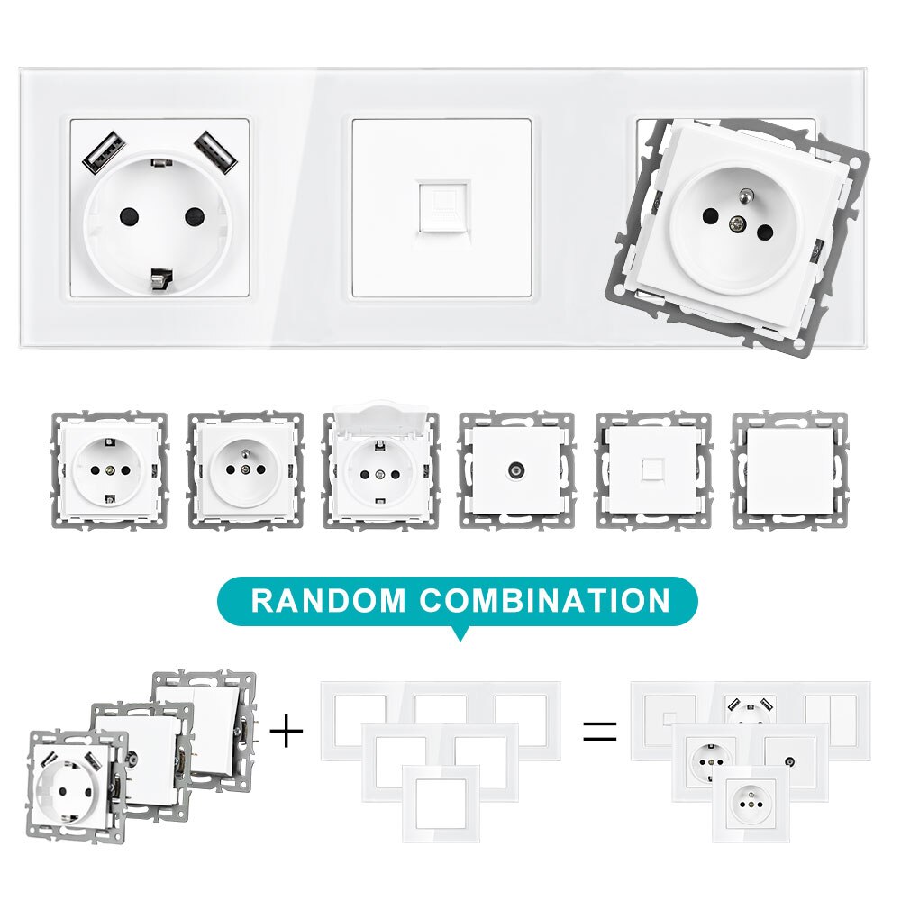SRAN Blank panel without Installing iron plate 153mm*82mm white crystal glass switch socket panel for F series