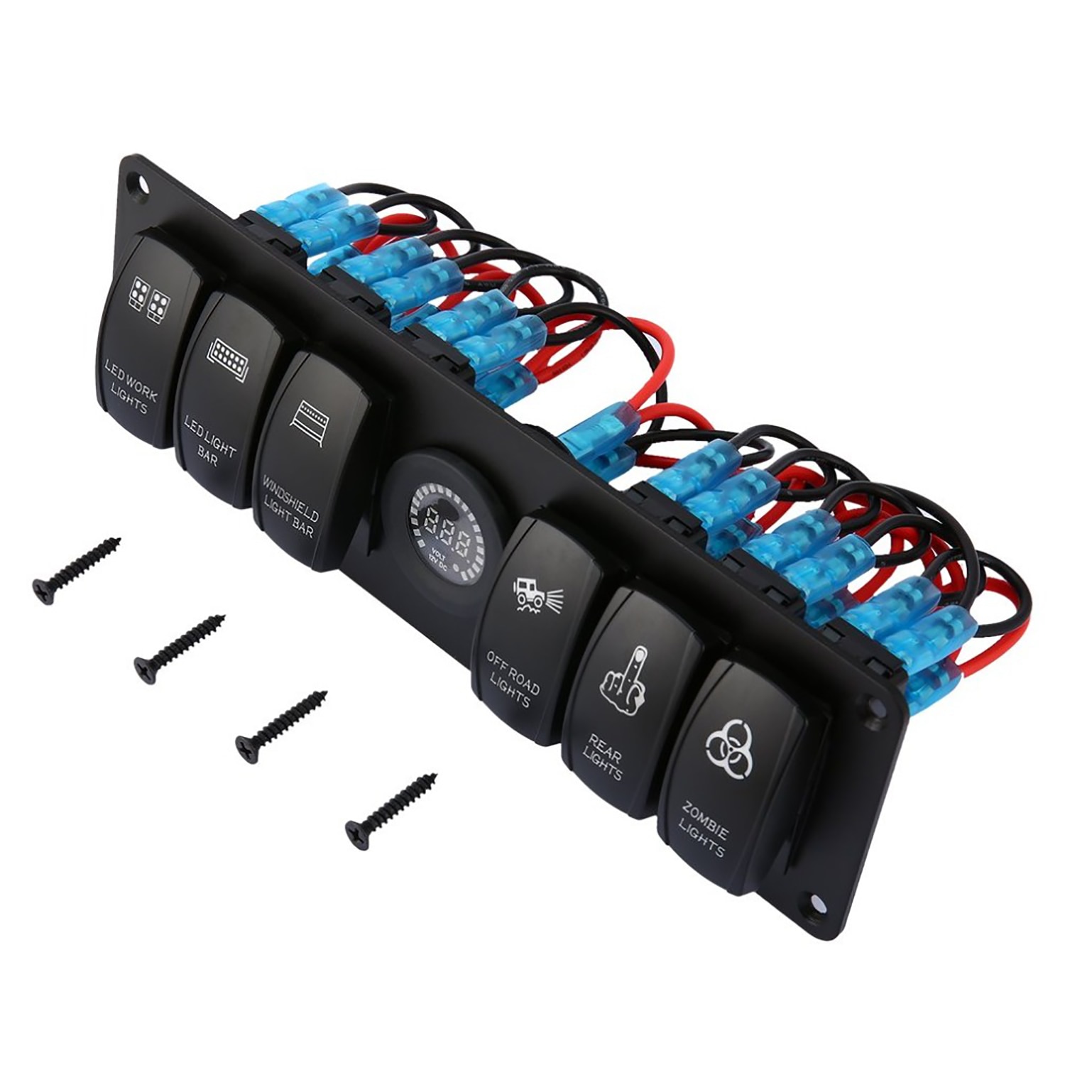 Farverige 12v 6 gang rocker switch panel afbryder led voltmeter rv bil marine båd switch panel led switch panel auto