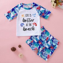 Trend 2 stk småbørn baby børn drenge badetøj badedragt strand sejlbåd blomsterprint outfits sommer badedragt sæt: 2 / 5t