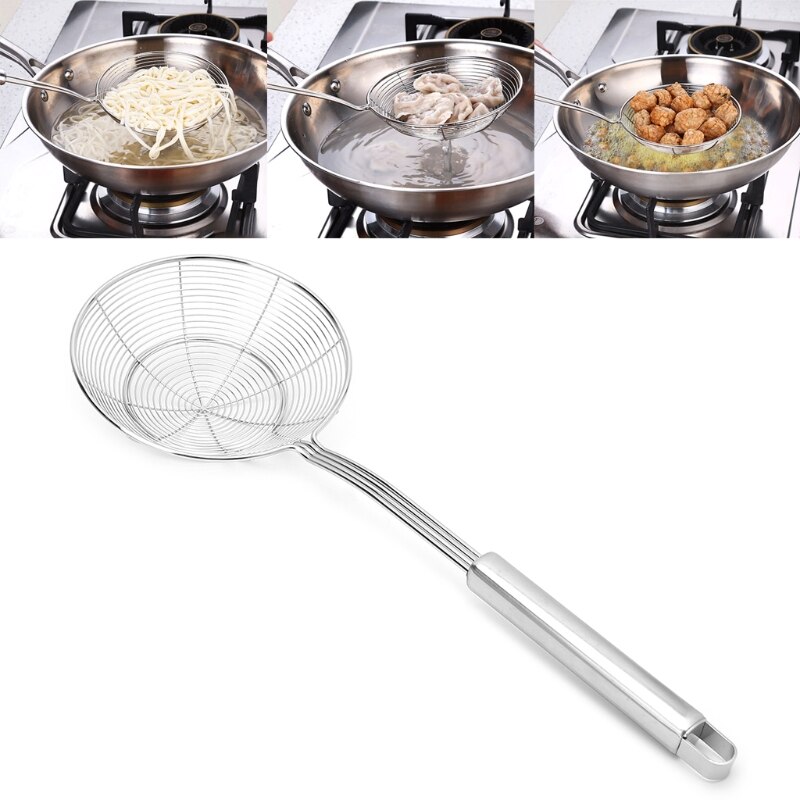 W3JA Solid Spider Strainer Skimmer Ladle Stainless Steel Kitchen Utensil Tool