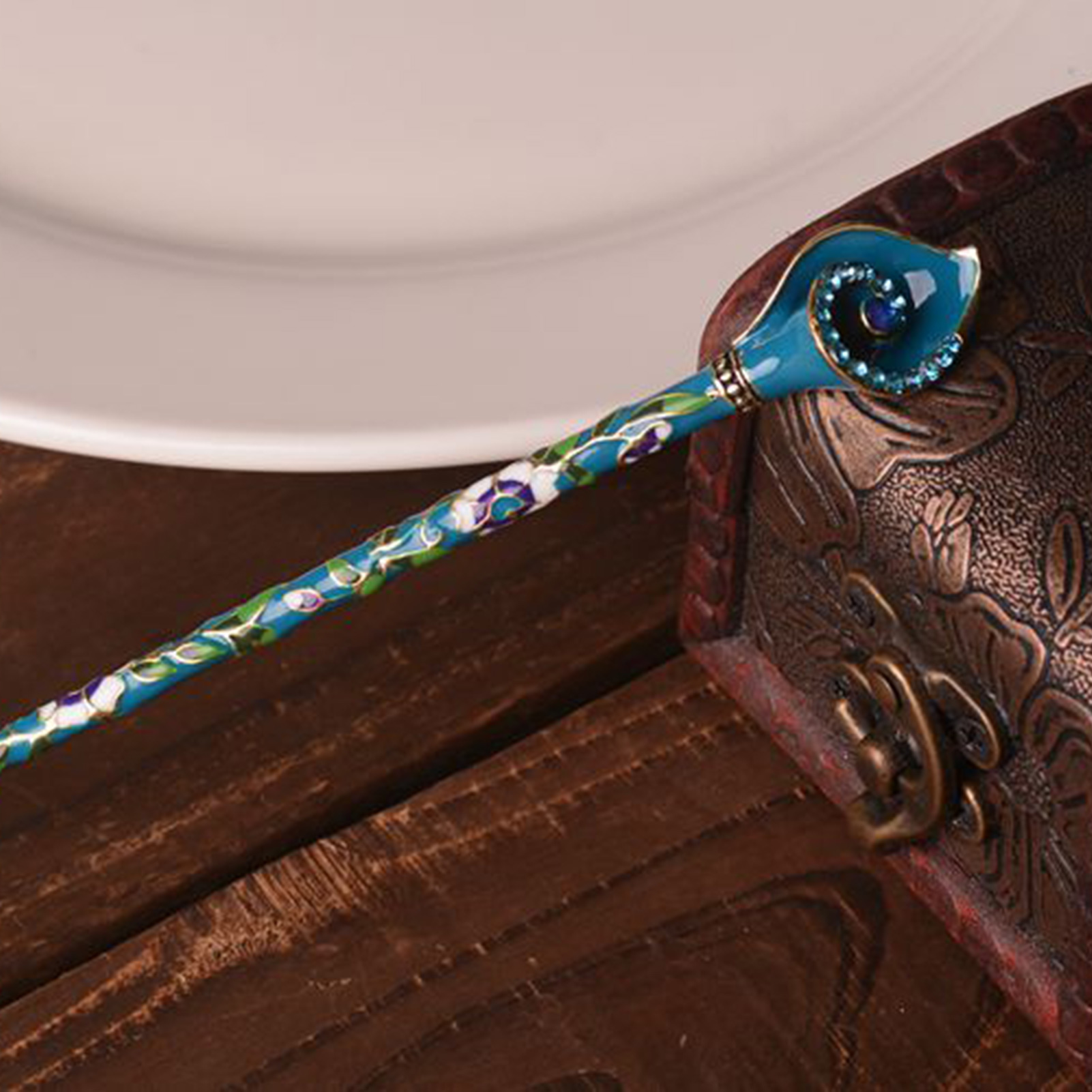 Chińskie spinki do włosów w starożytnym stylu imitacje jadeitu nakrycia głowy klasyczne pałeczki do włosów dla kobiet Cheongsam akcesoria do włosów ML: Antique miedzi platerowane