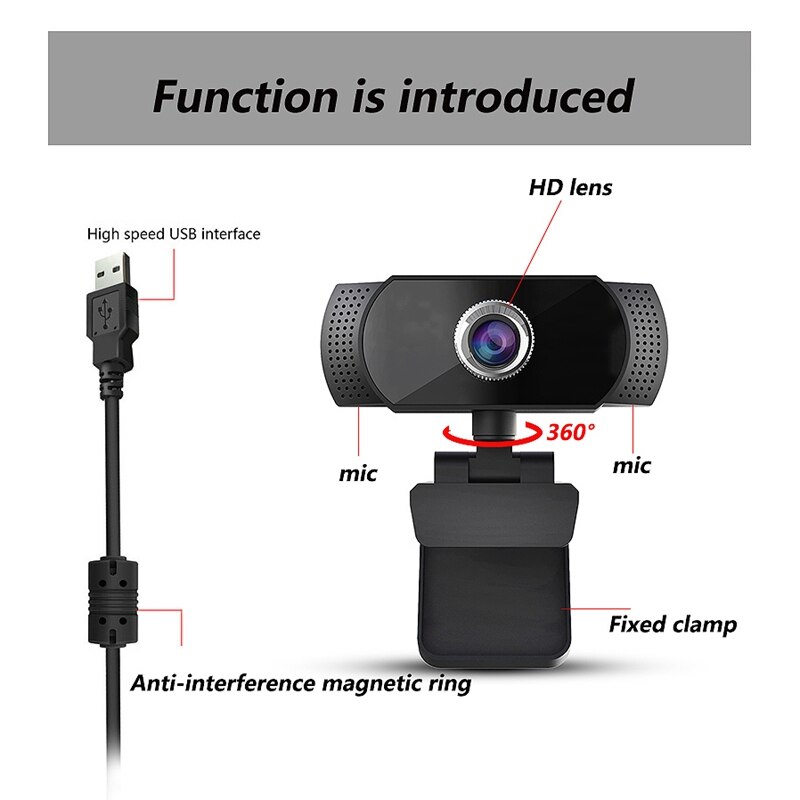 R70B Computer Camera, 720P HD Home Office with Microphone Live Teaching USB Webcam