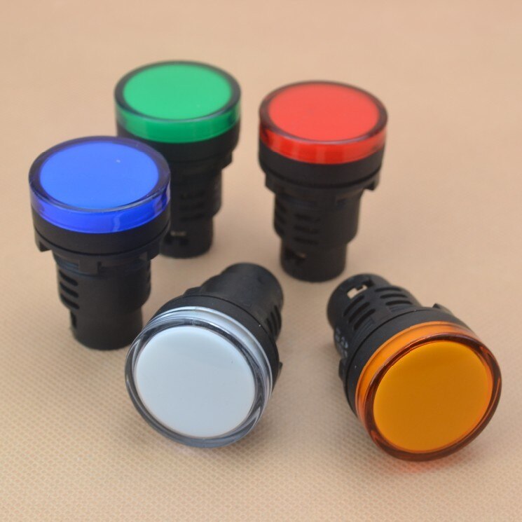 30mm led indikatorlampe signal lys blå, grøn, rød, hvid, gul pilotlampe 12v 24v 110v 220v