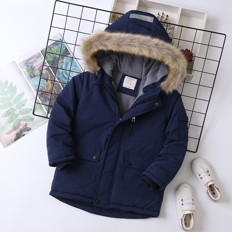 Menino parkas casaco de inverno para o bebê menina zíper com capuz estilo europeu crianças menino parkas: navy / 170
