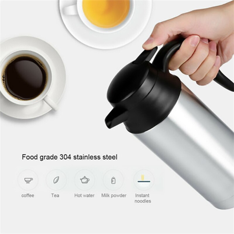 750ml 12/24V Zilver Huishoudelijke Auto Pot Boiler Universele Rvs Verwarming Mok Elektrische Reiswaterkoker