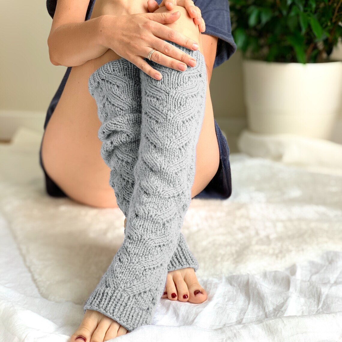 Woman Socks Knitted Girls Casual Socks Pink Gray Thickless Knee Solid Socks Stocking Women Winter Warm Knitting Socks Autumn